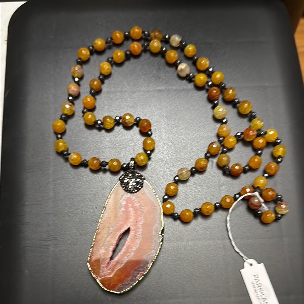 Park Lane Amber Toned Necklace with Brown and Orange Beads